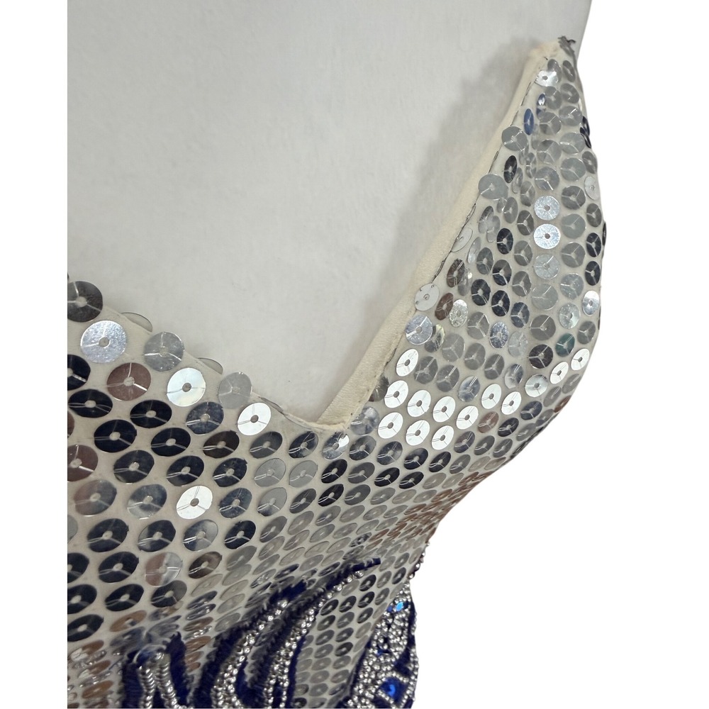 Alyce Designs 80's Sequin Gown Women Size 6 Blue Silver Vintage Beaded Starburst - Picture 7 of 16